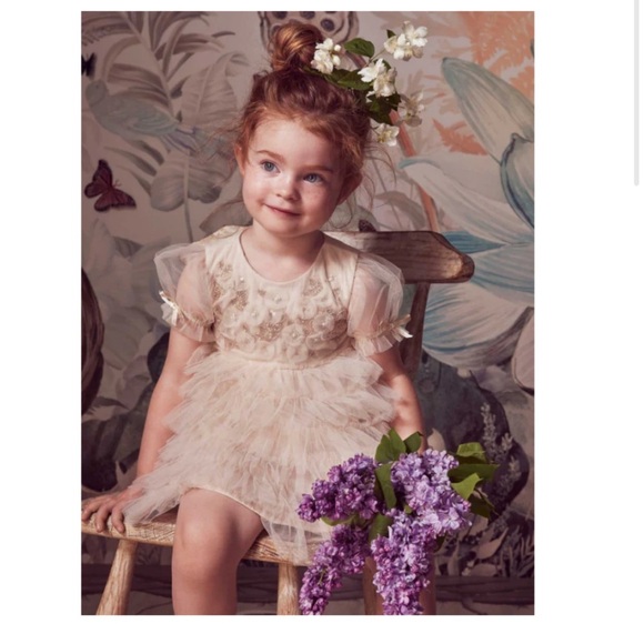 Tutu Du Monde Girl’s Embellished Linen Color Rayne Dress TDM7448 - Picture 1 of 7